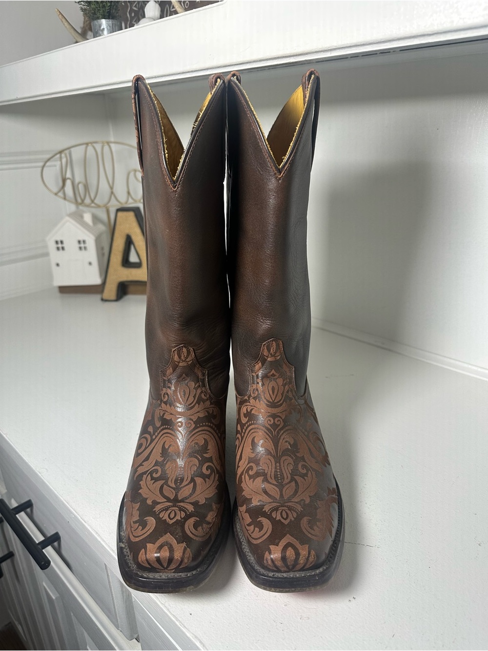 Tin Haul Fillygree Cowboy Boots Womens 8 Brown Western Tooled Leather Rodeo Boho - Picture 2 of 9